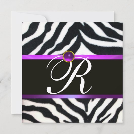 PAARS ZWART WIT ZEBRA FUR MONOGRAM ,amethyst Kaart (Voorkant)