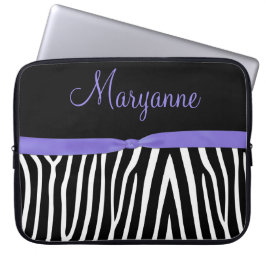 Paars zwart Zebra Paars monogram Laptop Sleeve