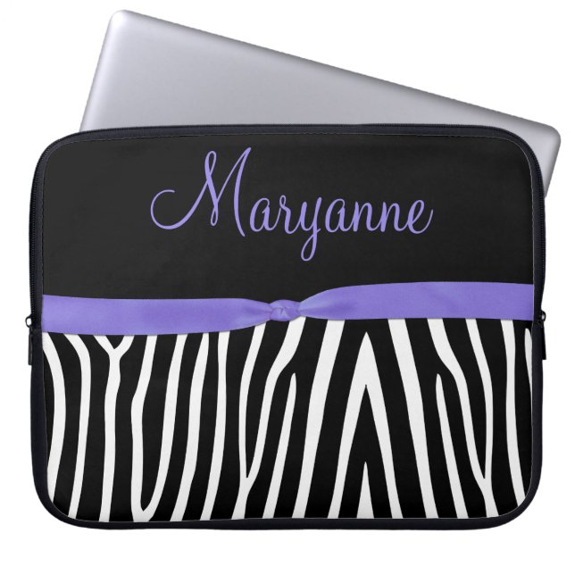 Paars zwart Zebra Paars monogram Laptop Sleeve (Voorkant)