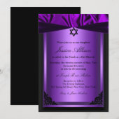 Paars & Zwart Zijde bat mitzvah uitnodiging (Voorkant / Achterkant)