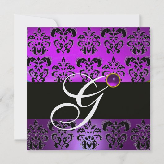 PAARS ZWARTE DAMAST MONOGRAM AMETHYST WIT IJS KAART (Voorkant)