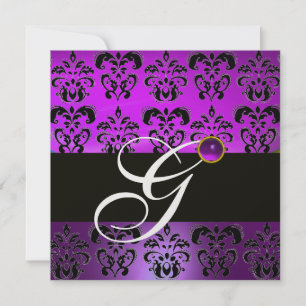 PAARS ZWARTE DAMAST MONOGRAM AMETHYST WIT IJS KAART