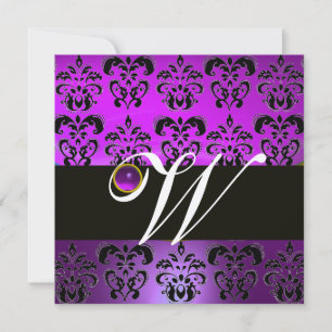 PAARS ZWARTE DAMAST MONOGRAM AMETHYST ZILVER METAA KAART