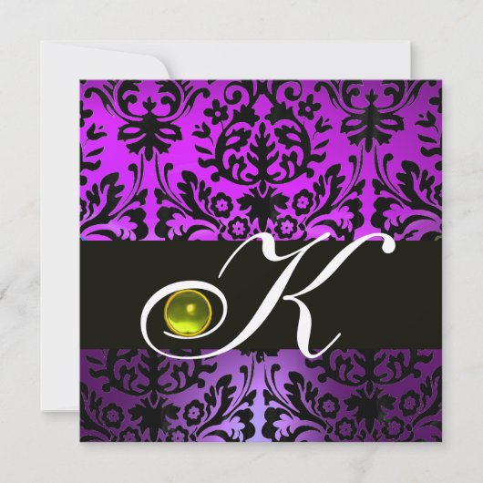 PAARS ZWARTE DAMAST MONOGRAM GELE TOPAS KAART (Voorkant)