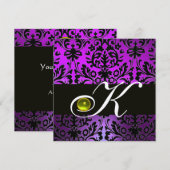 PAARS ZWARTE DAMAST MONOGRAM GELE TOPAS KAART (Voorkant / Achterkant)