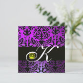 PAARS ZWARTE DAMAST MONOGRAM GELE TOPAS KAART (Staand voorkant)
