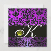 PAARS ZWARTE DAMAST MONOGRAM GELE TOPAZE KAART (Voorkant)