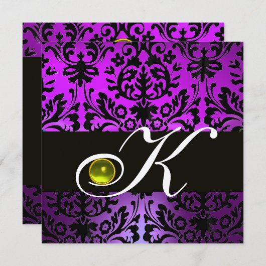 PAARS ZWARTE DAMAST MONOGRAM GELE TOPAZE KAART (Voorkant / Achterkant)