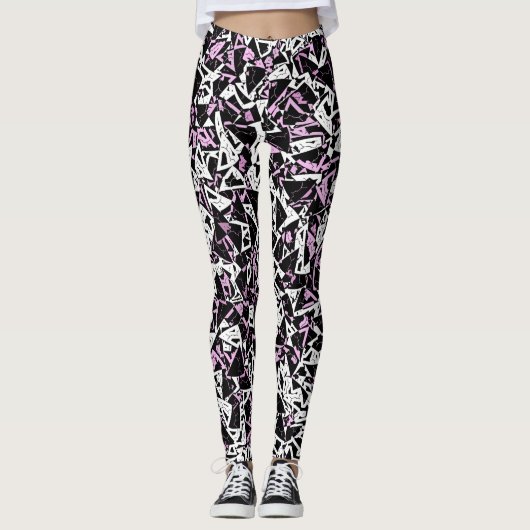 Paars Zwarte Driehoek Patroon Leggings (Voorkant)
