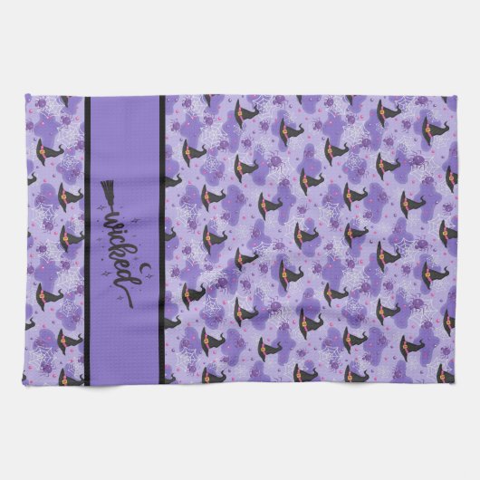 Paars - zwarte heks Petten en spinnen Theedoek (Horizontaal)