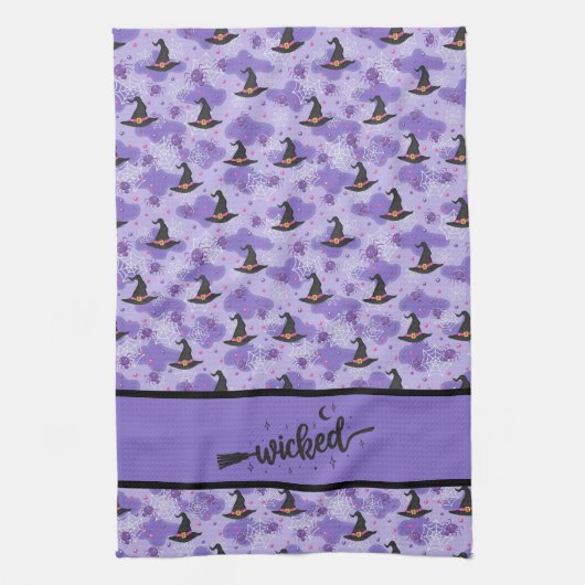 Paars - zwarte heks Petten en spinnen Theedoek (Verticaal)