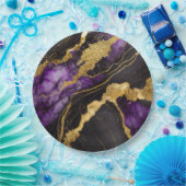 Paars Zwarte Marmer Patroon met Goud Papieren Bordje (Feest)