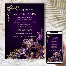Paars Zwarte Maskerade Bal Elegante Venetiaanse Kaart