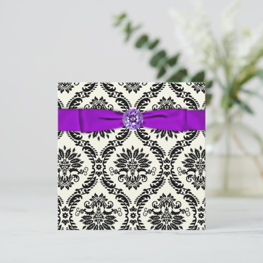 Paars Zwarte Stropdas Partij Zwarte Damaspartij Kaart (Staand voorkant)