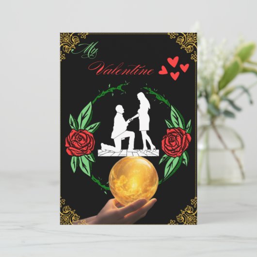 Paar's zwarte Valentijnsdag kaart (Staand voorkant)