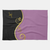 Paars-zwarte wervelkolom met Initiaal(s) Theedoek (Horizontaal)