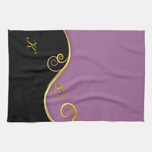 Paars-zwarte wervelkolom met Initiaal(s) Theedoek (Horizontaal)