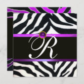 PAARS ZWARTE WITTE ZEBRA MONOGRAM, amethyst Kaart (Voorkant / Achterkant)