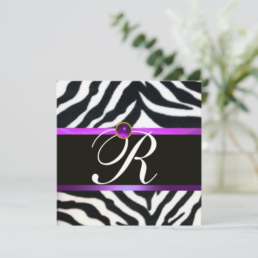 PAARS ZWARTE WITTE ZEBRA MONOGRAM, amethyst Kaart (Staand voorkant)