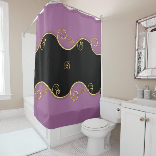 Paars-zwarte zwijn met monogram-douchetgordijn douchegordijn (In situ)