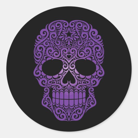 Paars zwenkend Suiker Schaal op zwart Ronde Sticker (Voorkant)