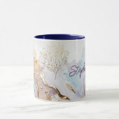 Paarsblauw goud waterverfwas met monogram mok (Midden)