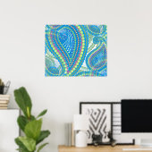 Paarsblauw Limegroen Paisley Bloemmotief Kunstpatr Poster (Thuiskantoor)