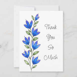 Paarsblauwe aquarel, pen en inkt bloemstengel bedankkaart