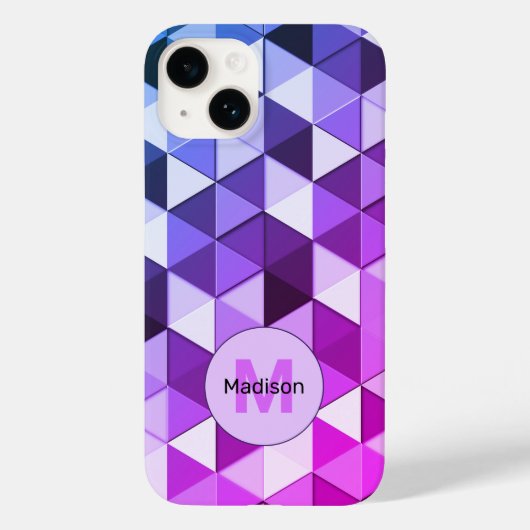 Paarsblauwe driehoek geometrie patroon Monogram Case-Mate iPhone Case (Achterkant)