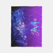 Paarsblauwe Glitterende Sterren Hemels Ombre Monog Fleece Deken (Voorkant)