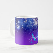 Paarsblauwe Glitterende Sterren Hemelse Ombre Mono Koffiemok (Voorkant links)