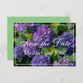 Paarsblauwe periwinkle hortensia's save the date (Voorkant / Achterkant)