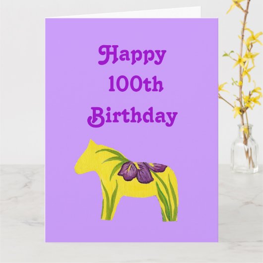Paarse 100e Big Birthday Kaart van ons allemaal (Gele Bloem)