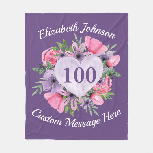Paarse 100e jaargang voor vrouwen fleece deken (Voorkant)