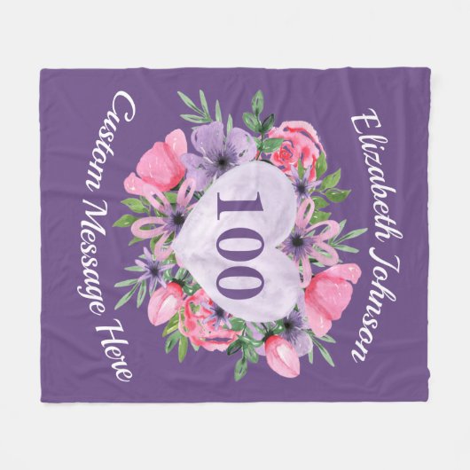 Paarse 100e jaargang voor vrouwen fleece deken (Voorkant (Horizontaal))