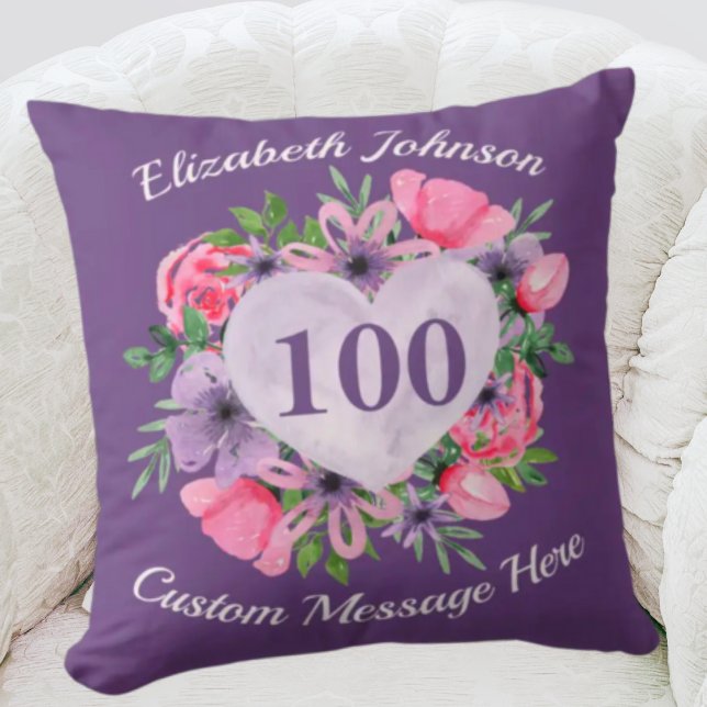 Paarse 100e verjaardag Pillow voor vrouwen Kussen (Creator heeft geüpload)