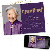 Paarse 100ste verjaardagsfeestuitnodiging kaart