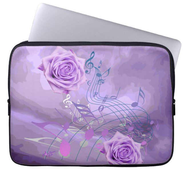 Paarse 13-inch laptophoes voor Rozen en muziek Laptop Sleeve (Voorkant)