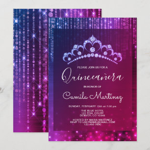 Paarse 15e Verjaardag Quinceanera met Tiara Kaart