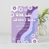 Paarse 1e Verjaardag Meisje Retro Thema Kaart (Staand voorkant)