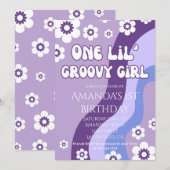 Paarse 1e Verjaardag Meisje Retro Thema Kaart (Voorkant / Achterkant)