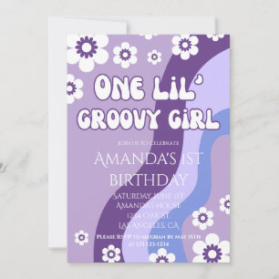 Paarse 1e Verjaardag Meisje Retro Thema Kaart