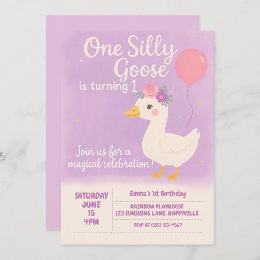 Paarse 1e verjaardagsfeest - Een Gekke Gans Kaart (Voorkant / Achterkant)