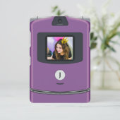 Paarse 2000s Flip Telefoon Verjaardag Kaart (Staand voorkant)