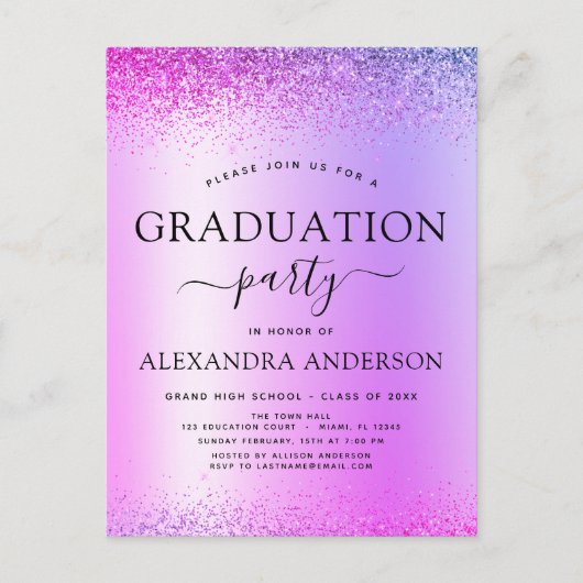 Paarse 2022 Graduation Party Glitter Invitation Briefkaart (Voorkant)