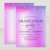 Paarse 2022 Graduation Party Glitter Kaart (Voorkant / Achterkant)