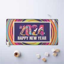 Paarse 2024 Gelukkig Nieuwjaar Kleurrijke Artsy Sw