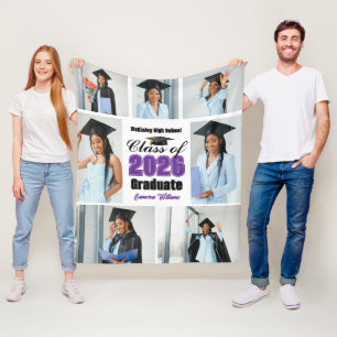 Paarse 2026 Afstudeerfoto Collage Afgestudeerde Fleece Deken