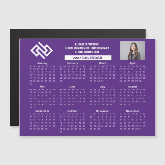 Paarse 2027 Bedrijfskalender Aangepaste Magneet (Voorkant / Achterkant)