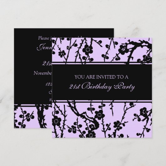 Paarse 21e verjaardag van uitnodigingen (Voorkant / Achterkant)